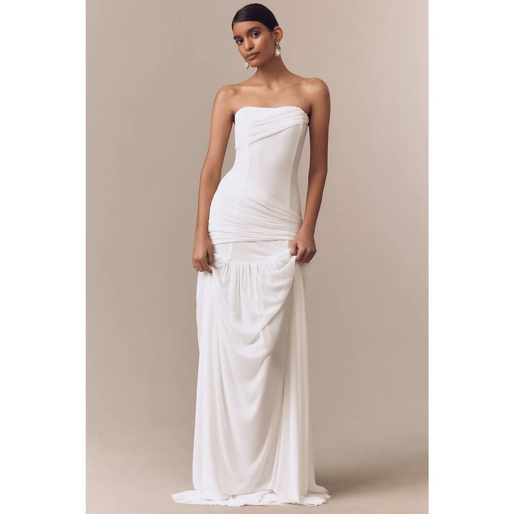 NWT Misha Ember Strapless Wrapped Stretched Jersey Maxi Dress White Size Large